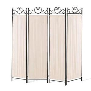 lot 9047 image: Coaster 4-Panel Elegant Room Divider Screen, Ivory Fabric, Metal Frame
