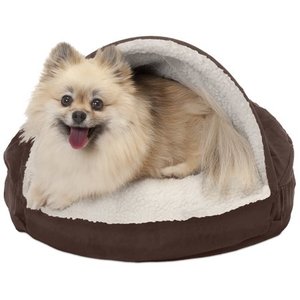 lot 9107 image: FurHaven Pet Dog Bed Orthopedic Round Faux Sheepskin Snuggery Burrow Pet Bed for Dogs & Cats, Espresso, 18-Inch