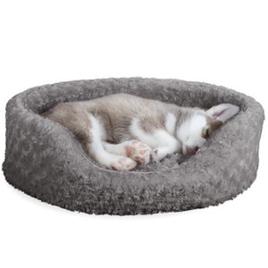lot 9113 image: FurHaven Pet Dog Bed Oval Ultra Plush Pet Bed for Dogs & Cats, Gray, Medium