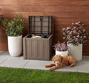 lot 755 image: Basics 22 Gal Resin Deck Storage Box, Grey
