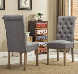 lot 797 image: Roundhill Furniture C161 Habit Solid Wood Tufted Parsons Dining Chair (Set of 2) Grey