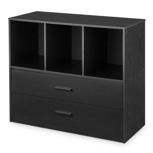 lot 802 image: Mainstays 2-Drawer Dresser with 3 Open Cube Storage, True Black Oak Finish