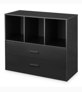 lot 803 image: Mainstays 2-Drawer Dresser with 3 Open Cube Storage, True Black Oak Finish