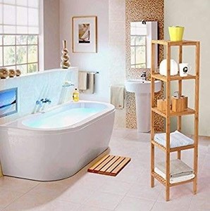 lot 804 image: Homfa 5 Tier Bamboo Shelf Free Standing Bathroom Tower Rack