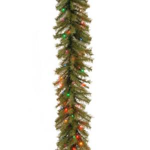 lot 897 image: National Tree Norwood Fir Garland with 50 Battery Operated Multicolor 4-Color LED Lights in Re-Shippable Brown Box, 9-Feet by 10-Inch