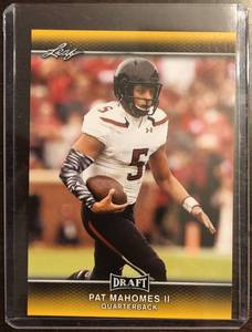 lot 1063 image: 2017 Leaf Draft Patrick Mahomes II Football Rookie Card Kansas City Chiefs Rare Gold Border Variation