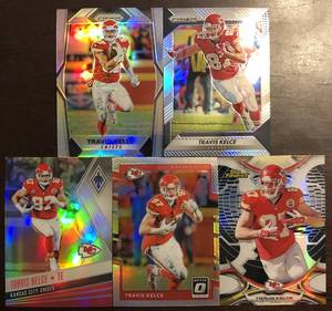 lot 1086 image: Lot of Five Travis Kelce Refractor & Silver Prizm Insert Cards - All Five Kansas City Chiefs Inserts