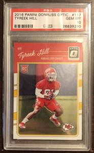 lot 1090 image: Professionally Graded PSA 10 GEM MINT 2016 Optic Tyreek Hill Rookie Card - Kansas City Chiefs