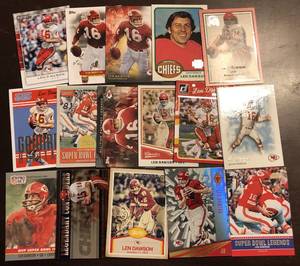 lot 1096 image: Lot of Fifteen Different Len DawsonFootball Trading Cards Inserts - All Kansas City Chiefs