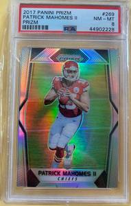 lot 1003 image: PSA 8 2017 Prizm Patrick Mahomes II - Kansas City Chiefs Silver Prizm Rookie Card - Professionally Graded & 100% Real