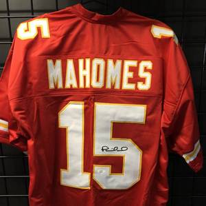 lot 1000 image: Signed Patrick Mahomes #15 Kansas City Chiefs Custom Football Jersey wJames Spence Authentication WITNESS
