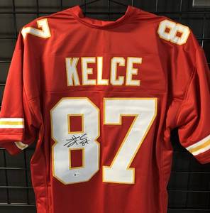 lot 1001 image: Signed Travis Kelce #15 Kansas City Chiefs Custom Football Jersey wBeckett Authentication WITNESS