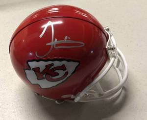 lot 1009 image: Signed Tyreek Hill Kansas City Chiefs Mini Helmet Silver Ink Autograph with James Spence Authenctication and Acrylie Display Case