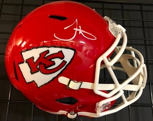lot 1004A image: Signed Tyreek Hill White Ink Kansas City Chiefs SPEED Replica Full Sized Football Helmet With James Spence Witness Authentication