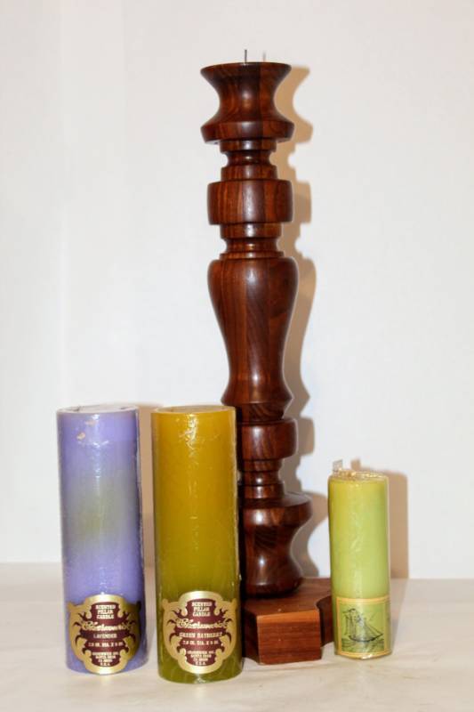 lot 2162 image: Beautiful Solid Wood Candle Stick with Pillar Candles