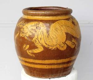 lot 2345 image: Pottery Plant Pot with Dragon Design