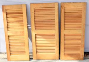 lot 2355 image: 3 Louvered Unfinished Wood Shutters
