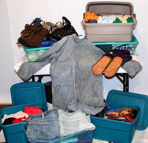 lot 2362 image: Large (Surprise) Lot of Assorted Vintage Clothing, Shoes, Linens, Bags, Umbrellas and more...