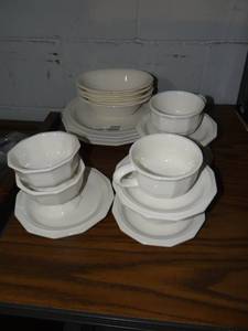lot 3369 image: White Glass Plates and Cups
