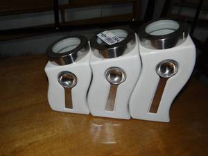 lot 3384 image: set of 3 Storage Canisters with Spoons