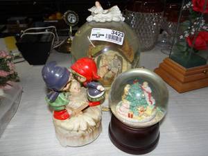 lot 3423 image: Lot of 2 Musical Snow Globes and 1 Music box