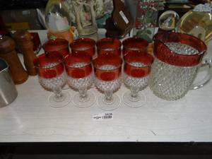lot 3436 image: 9 Piece Glass and Pitcher set