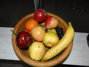 lot 3450 image: Wooden Bowl With Fake Fruit