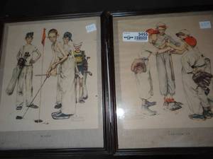 lot 3455 image: Lot of 3 Vintage Sports Themed Artwork