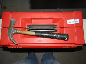 lot 3461 image: Red Plastic Tool Box With Misc Tools