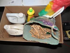 lot 3462 image: Box of Floor Cleaners, Clothes Pins and Duster