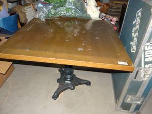 lot 3483 image: Wooden Square Table with Metal Pedestal Base