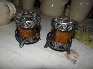 lot 3484 image: Metal Flower Candle Holders