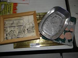 lot 3485 image: Metal Last Supper Artwork, Metal Engraved Platter and Misc Artwork