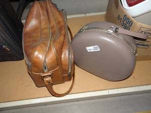 lot 3506 image: Leather Duffel Bag and a Vintage Hair Dryer in Carrying Case
