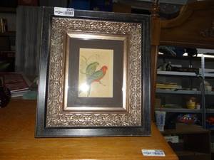 lot 3540 image: Two birds resting on Branch framed Art