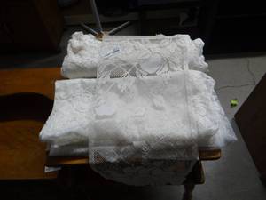 lot 3572 image: hand knitted apple window covers