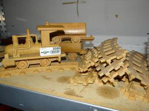 lot 3586 image: wooden toy train set with wooden tracks