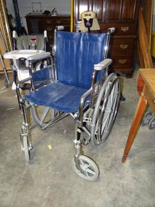 lot 3616 image: a blue wheel chair with no leg rests