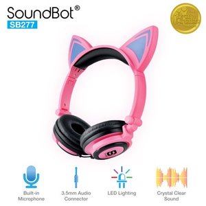 lot 29143 image: SoundBot SB277 Glowing LED Cat Ears Wired Headphones Headset