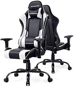 lot 27983 image: GTPOFFICE Gaming Chair Office Computer Racing Chairs Reclining High Back for Adult Adjustable Swivel with Headrest and Lumbar Support Cushion(White)