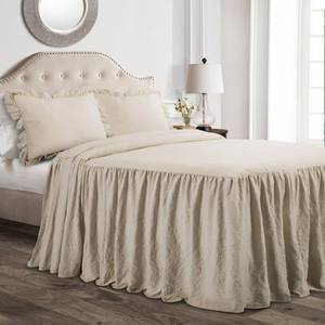 lot 27992 image: Lush Decor Lush D�cor Neutral Ruffle Skirt Bedspread Shabby Chic Farmhouse Style Lightweight 3 Piece Set King