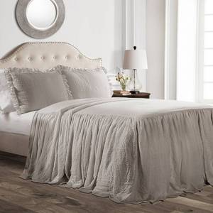lot 27998 image: King 3pc Ruffle Skirt Bedspread Set Gray - Lush D�cor, Adult Unisex