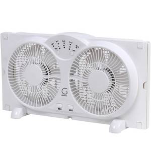 lot 28232 image: Genesis Twin Window Fan with 9 Inch Blades, High Velocity Reversible AirFlow Fan, LED Indicator Lights Adjustable Thermostat & Max Cool Technology, ETL Certified