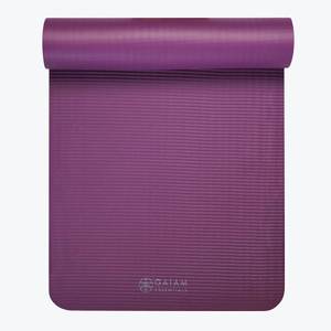 lot 28251 image: Gaiam Essentials Thick Yoga Mat Fitness & Exercise Mat with Easy-Cinch Yoga Mat Carrier Strap, Purple, 72L x 24W x 25 Inch Thick