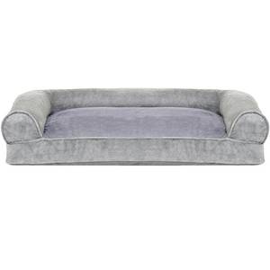 lot 28283 image: Furhaven Pet Dog Bed  Faux Fur & Velvet Pillow Cushion Traditional Sofa-Style Living Room Couch Pet Bed w Removable Cover for Dogs & Cats, Smoke Gray, Jumbo