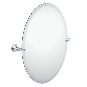 lot 28286 image: Moen Glenshire 26-in H x 22.81-in W Oval Tilting Frameless Bathroom Mirror with Chrome Hardware and Beveled Edges