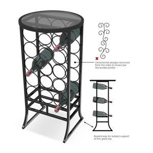 lot 29506 image: Sorbus Wine Rack Stand Bordeaux Chateau Style with Glass Table Top - Holds 18 Bottles of Your Favorite Wine - Elegant Looking French Style Wine Rack to Compliment Any Space - (Wine Stand - 18 Bottles)