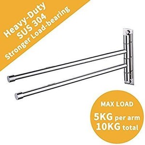lot 29507 image: Wall Mounted Stainless Steel Towel Bar - Swing Arm Bathroom Towel Rack - Hanger Towel Holder Organizer - Towel Rack With 2 Arms - 20 Brushed Finish