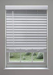 lot 29513 image: Linen Avenue Custom Cordless Faux Wood Blind, 28 W x 40 to 44 H, White