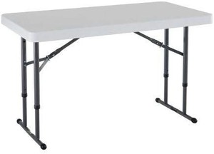 lot 29555 image: Lifetime 80160 Commercial Height Adjustable Folding Utility Table, 4 Feet, White Granite